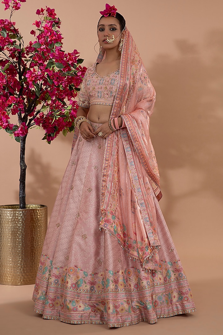 Dusty Rose Pink Silk Floral Printed Lehenga Set by Show Shaa